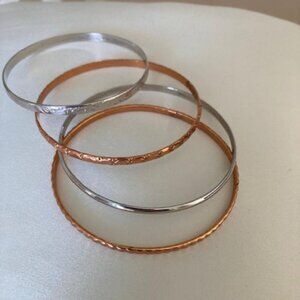 Four Silver and Copper Color Costume Bangle Bracelets